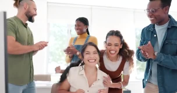 Office Celebration Diversity Team Business People Together Celebrate Success Birthday — 비디오