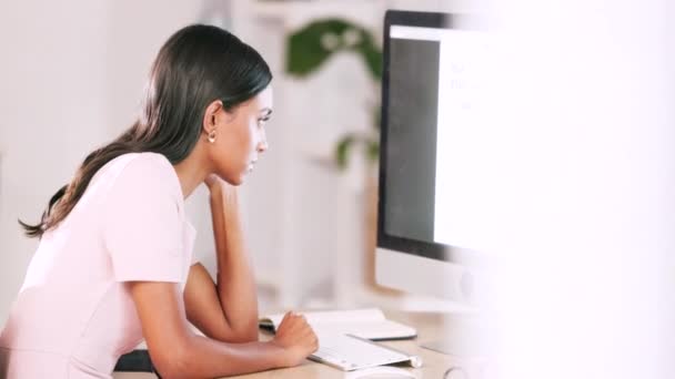 Stress Burnout Business Woman Her Office Planning Corporate Report Deadline — Vídeo de stock