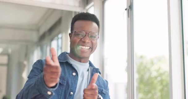 Happy Portrait Black Man Pointing Fingers Excited Proud Confident Positive — Stock videók
