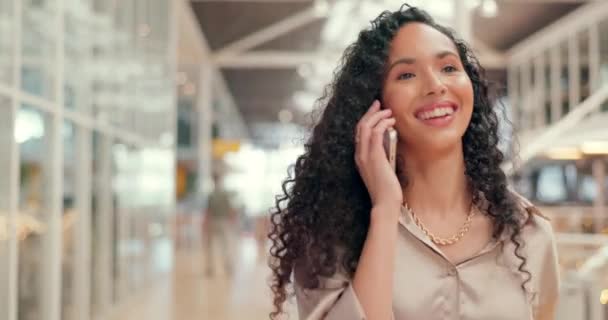 Office Building Phone Call Business Woman Walking Happy Networking Talking — Stock videók