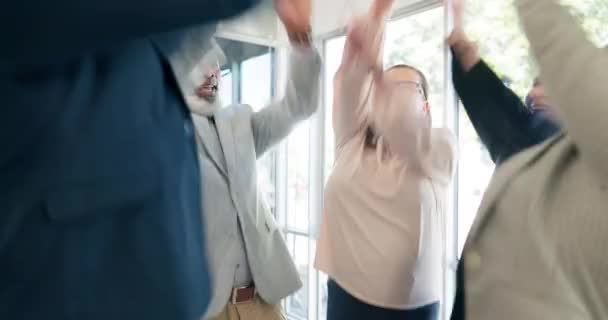 Applause Business People Hands Stack Teamwork Office Motivation Winning Collaboration — Vídeo de Stock