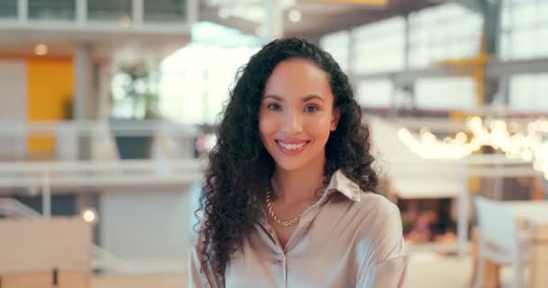 Portrait Business Woman Smile Confidence Motivation Startup Success Corporate Industry — Vídeos de Stock