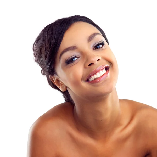 Skins Happy Happy Studio Portrait Attractive Young Woman Perfect Skin — Foto Stock