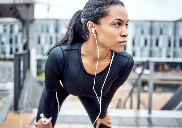 Fitness Motivation Black Woman Music City Wellness Healthy Body Cardio — ストック写真