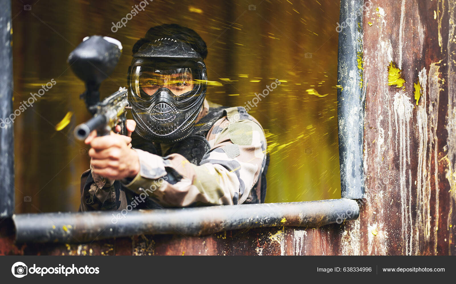 Paintball Gun Soldier Sports Man Playing Military Game Fun Training Stock Photo by ©PeopleImages 638334996