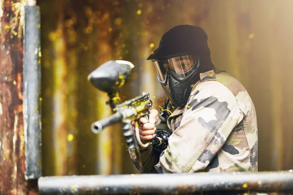 Paintball War Camouflage Sports Man Playing Military Game Fun Training — ストック写真