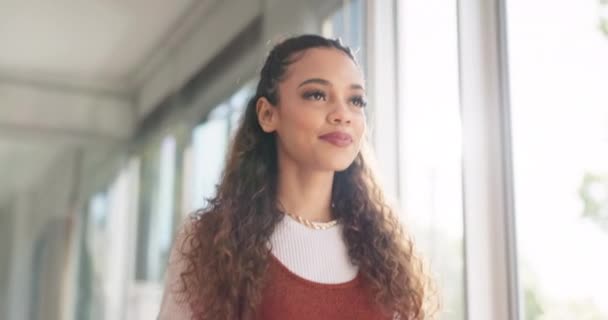 Office Walk Happy Business Woman Success Achievement Goal Positive Mindset — Vídeos de Stock