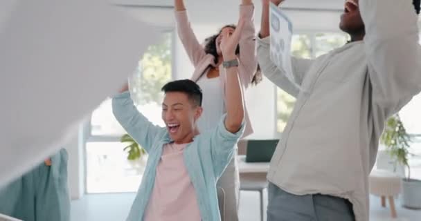 Celebration Victory Team Throw Paper Celebrate Achievement Success Goals Happiness — Stock video