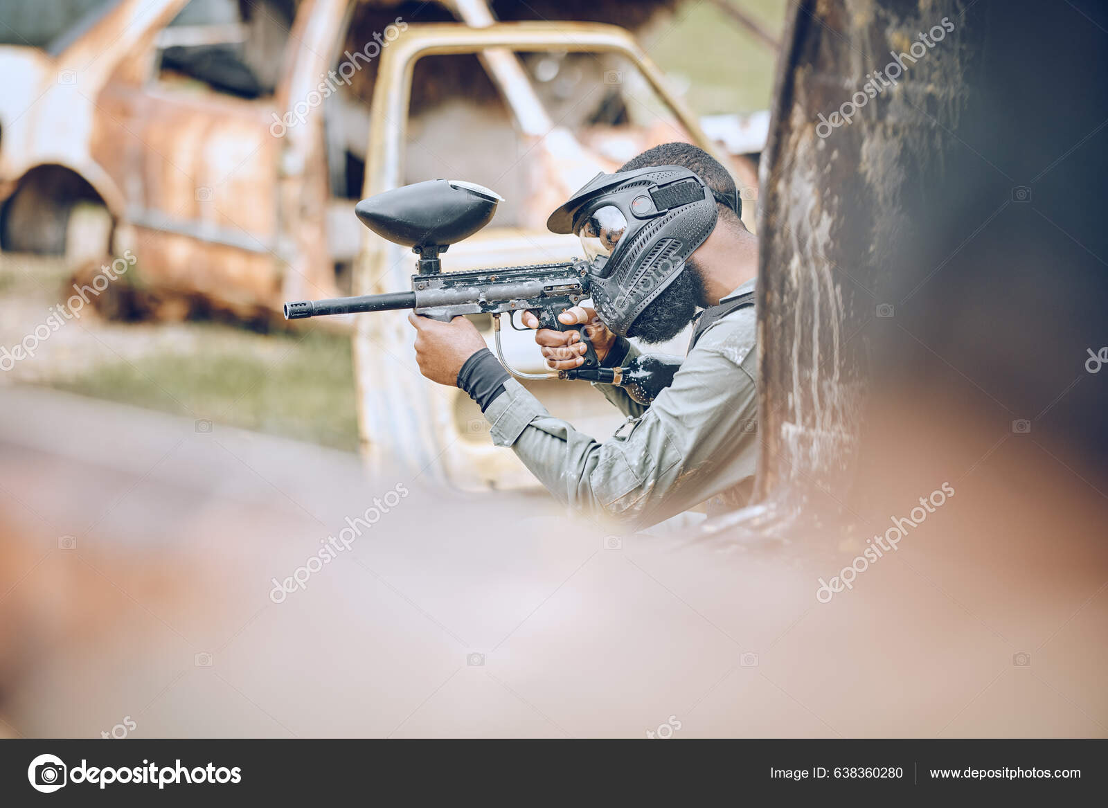 Action Paintball Target Man Field Sports Fitness Shooting Games War Stock Photo by ©PeopleImages 638360280
