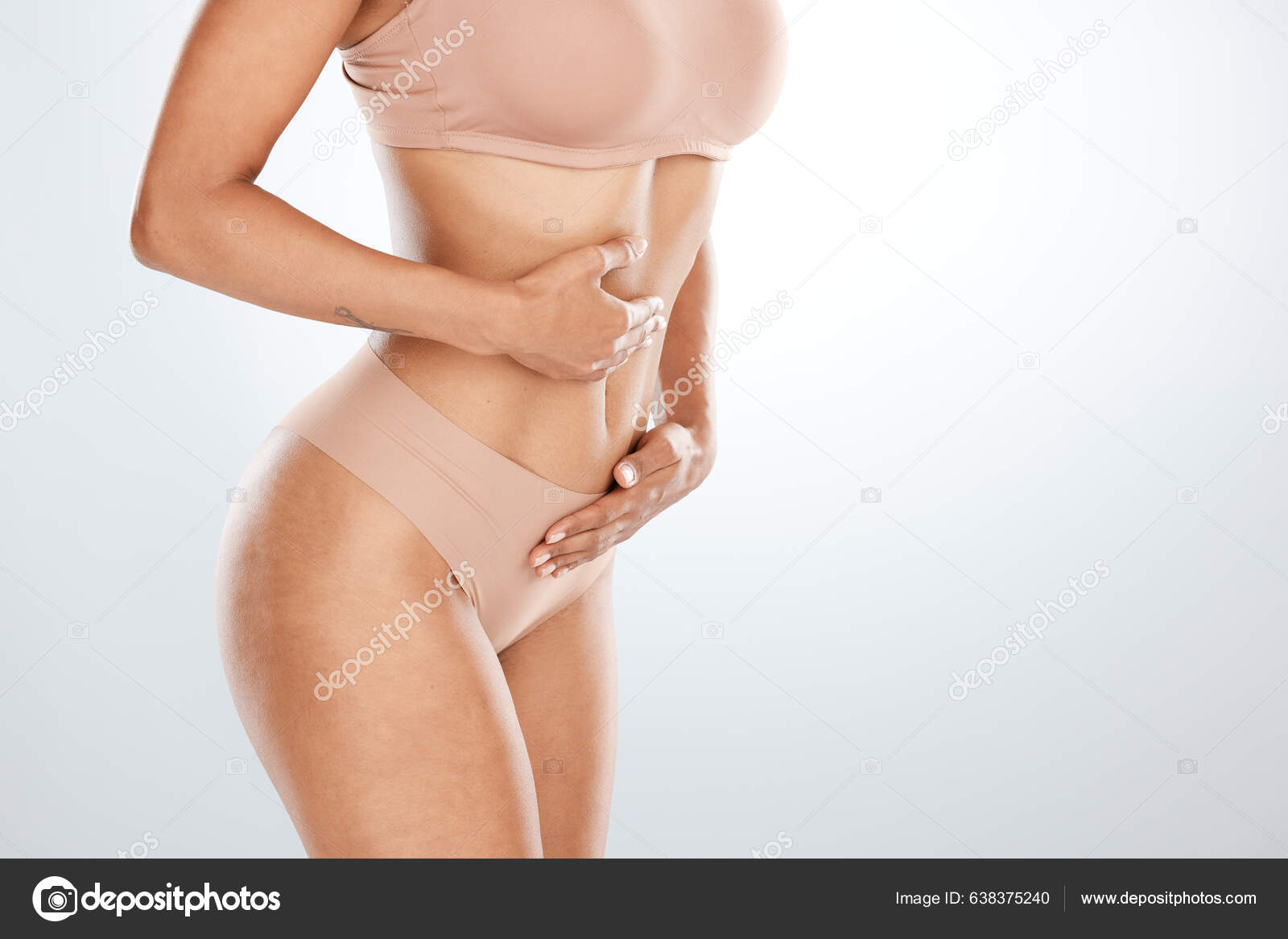 Closeup Black Woman Underwear Fitness Stomach Motivation Diet Girl Grey  Stock Photo by ©PeopleImages.com 638375240