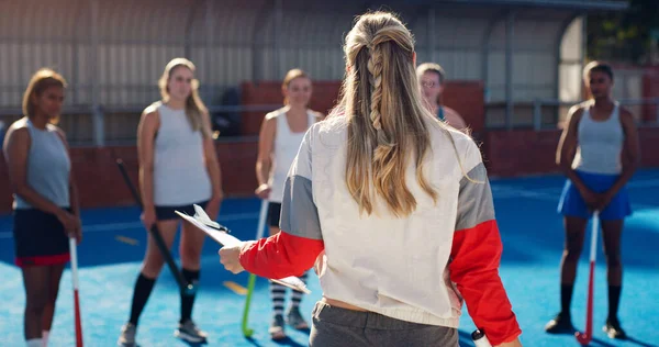Instructions Sports Hockey Team Coach Planning Game Strategy Goals Female — Stok fotoğraf