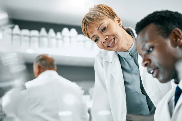 Doctor, collaboration or scientist people in science lab for DNA research, medical and medicine data analysis. Thinking, healthcare teamwork or nurse for health, cancer innovation or virus test study.