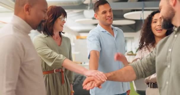 Office Teamwork Happy Employees Huddle Hands Together Excited Startup Team — Vídeos de Stock
