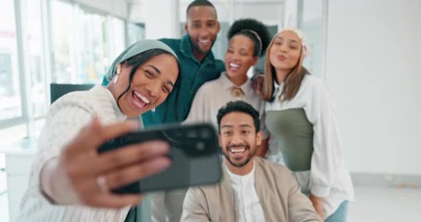 Selfie Office Group People Social Media Post Business Team Networking — Video Stock