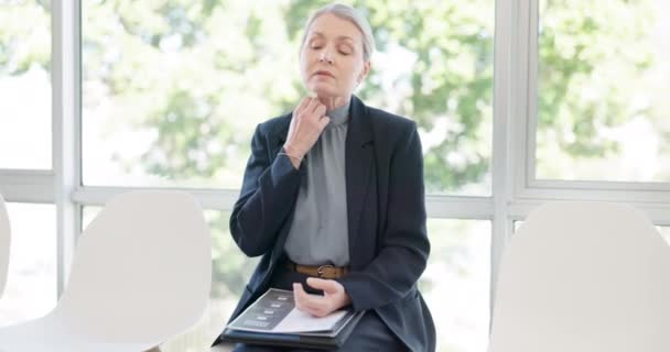 Job Interview Recruitment Anxiety Business Woman Waiting Room Hiring Stress — Stockvideo