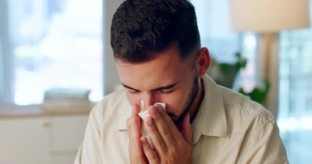 Sick Businessman Tissue Nose Allergy Sinus While Working Computer Office — Stock video