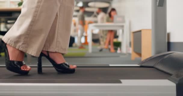 Feet Walking Treadmill Business Woman Breakroom Her Office Exercise Mobility — Stock videók