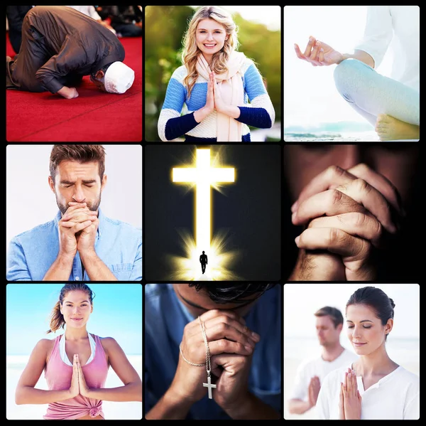 Many Face Spirituality Composite Shot People Expressing Spirituality — Stock Photo, Image