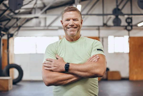 Fitness Sports Portrait Man Gym Crossed Arms Motivation Wellness Cardio — Stockfoto