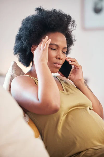 Phone Call Headache Pregnant Woman Medical Problem Stress Worry Mental — Fotografia de Stock