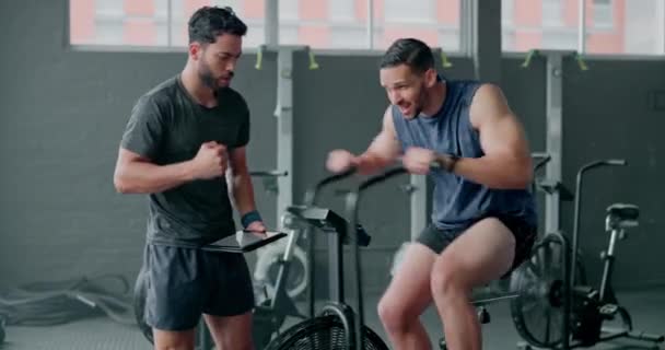 Coach Fitness Exercise Bike Man Athlete Gym Cardio Endurance Workout — Stock video