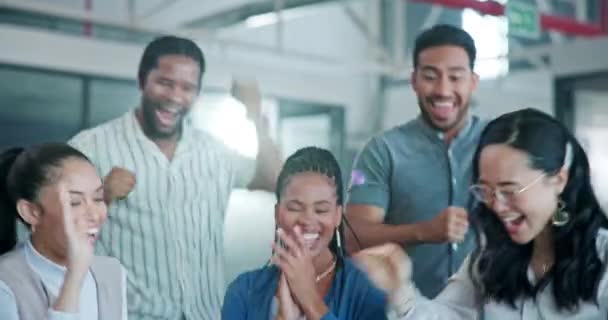 Happy Applause Business People Dance Company Success Growth Partnership Celebrate — Vídeos de Stock