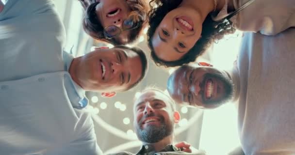 Teamwork Collaboration Huddle Business People Office Workplace Low Angle Team — Stok video
