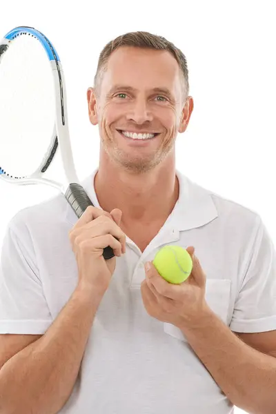 Тенісні Види Спорту Портрет Людина Студії Ізольовані Білому Тлі Фізичних — стокове фото