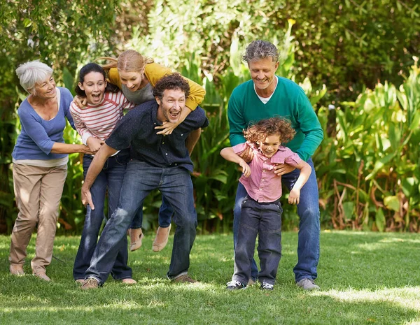 Family fun. Full length shot of a happy family enjoying some time together outdoors