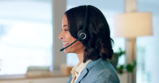 Mulher Negócios Call Center Sorriso Para Telemarketing Suporte Cliente Conselhos — Vídeo de Stock