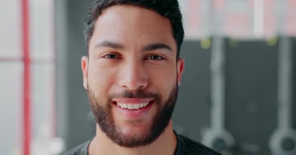 Tvář Portrét Fitness Muž Tělocvičně Připraven Začít Cvičení Trénink Nebo — Stock video