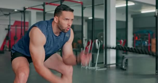 Man Gym Fitness Battle Ropes Training Exercise Healthy Lifestyle Motivation — Wideo stockowe