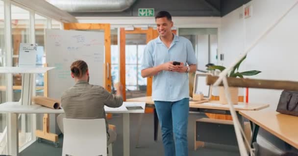 High Five Businessman Colleagues Greet Office Happy Excited Startup Work — Vídeo de stock