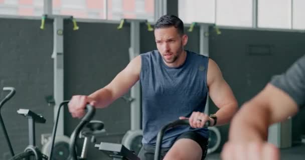 Exercise Bike Fitness Sweat Man Athlete Gym Cardiovascular Workout Elliptical — Stock video