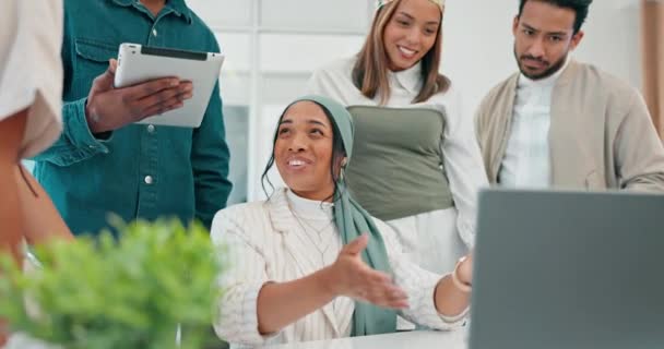 Success Applause Winning Happy Woman Office Startup Business Smile Laptop — Vídeos de Stock