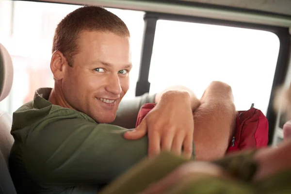Roadtrips Awesome Portrait Happy Man Riding Car — 스톡 사진