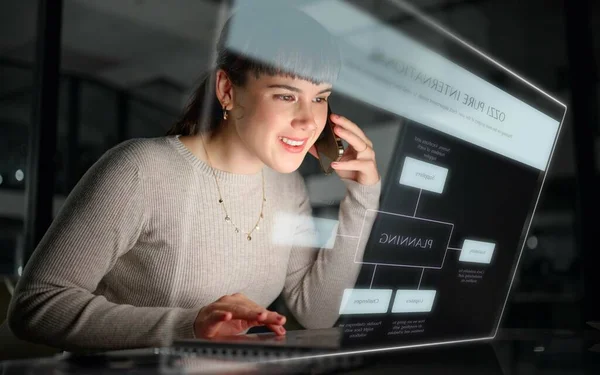 Phone Call Overlay Woman Planning Business Agenda Data Goals Digital — Stockfoto