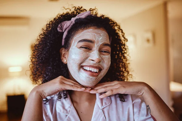 Black Woman Afro Skincare Mask Portrait Home Bathroom Dermatology Spa — 스톡 사진