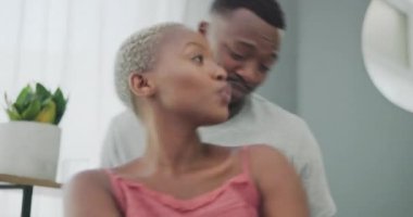 Black couple, dance and brushing teeth in a bathroom with happiness, love and care at home. Dancing, happy people and smile of a black woman and man together excited in morning with dental hygiene.