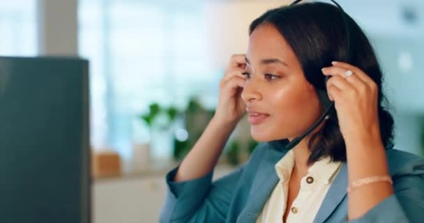 Fejhallgató Call Center Boldog Telemarketing Kommunikáció Virtuális Támogatás Vagy Tanácsadás — Stock videók