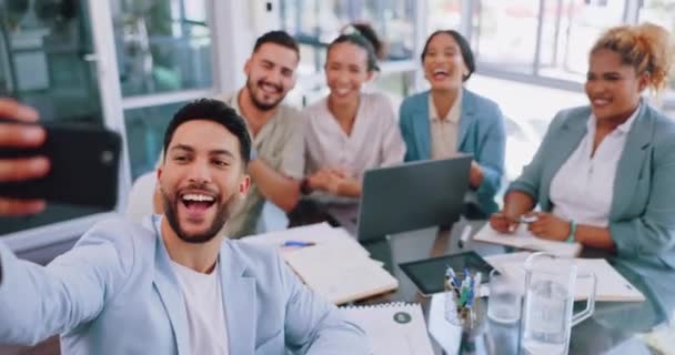 Ufficio Selfie Uomini Affari Incontro Collaborazione Divertimento Felici Sorridenti Colleghi — Video Stock
