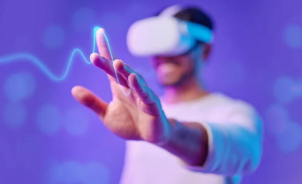 Metaverse Hand Virtual Reality Man Screen Touch Futuristic Technology Innovation — Stock Fotó