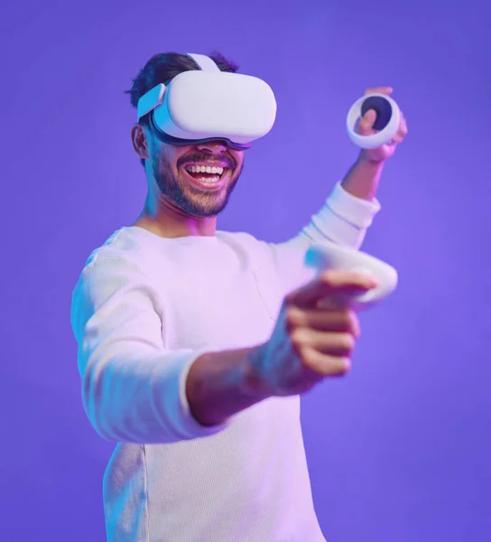 Metaverse Virtual Reality Glasses Man Control Futuristic Gaming Cyber World — Stock Fotó
