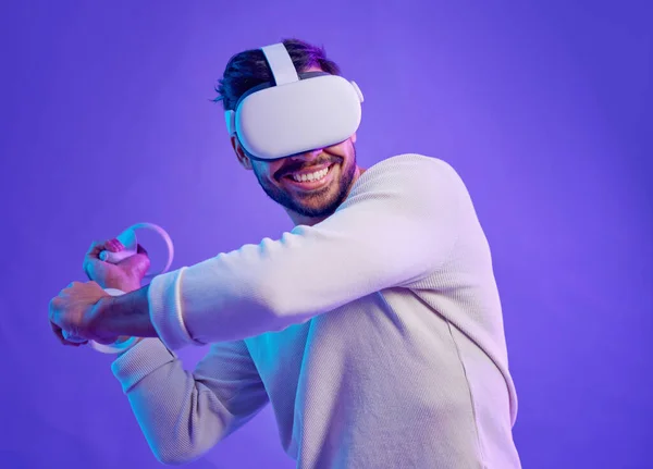 Man Fight Metaverse Virtual Reality Glasses Futuristic Game Gaming Cyber — Stock Fotó