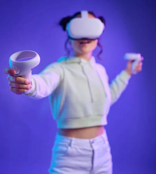 Virtual Glasses Woman Games Futuristic Tech Mockup Esports Blue Studio — Stock Fotó