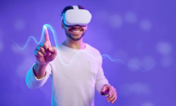 Futuristic Hand Virtual Reality Man Screen Touch Metaverse Technology Innovation — Stock Fotó