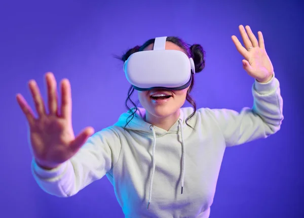 Metaverse Virtuális Valóság Szemüveg Futurisztikus Játék Cyber Világ Izgalmas Játékos — Stock Fotó