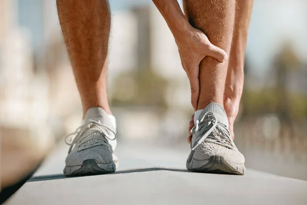 Ankle Pain Runner Man Hands Fitness Healthcare Risk Muscle Accident — Stockfoto