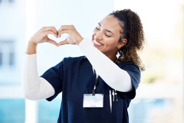 Doctor, volunteer or heart hands in hospital wellness, medicine trust or medical support in life insurance, help or vote. Smile, happy or nurse and love gesture in healthcare, emoji or woman security. clipart