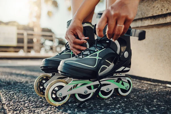 Hands Fitness Tie Roller Skates City Start Workout Health Wellness — Stok fotoğraf